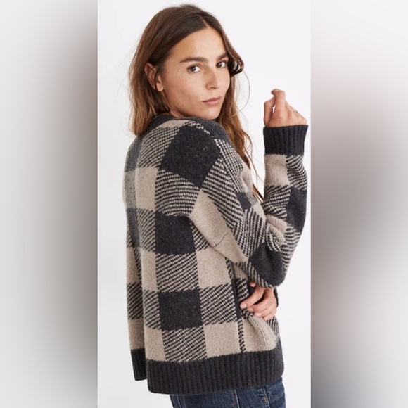 Madewell Plaid-Mix Colburne Cardigan Sweater in Coziest Yarn 
Heather Shadow XS - Picture 2 of 13